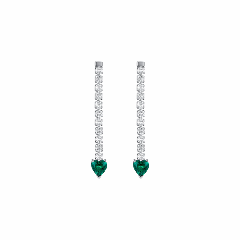 Luca Barra Ladies Steel Tennis Earrings with White Crystals and Green Crystal Hearts fashion-jewelry  