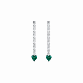 Luca Barra Ladies Steel Tennis Earrings with White Crystals and Green Crystal Hearts fashion-jewelry  
