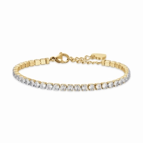 Luca Barra Ladies Tennis Bracelet in IP Gold Steel with 4mm White Crystals fashion-jewelry  