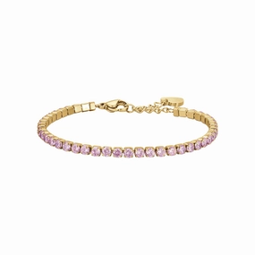 Luca Barra Ladies Tennis Bracelet in IP Gold Steel with Pink Crystals fashion-jewelry  