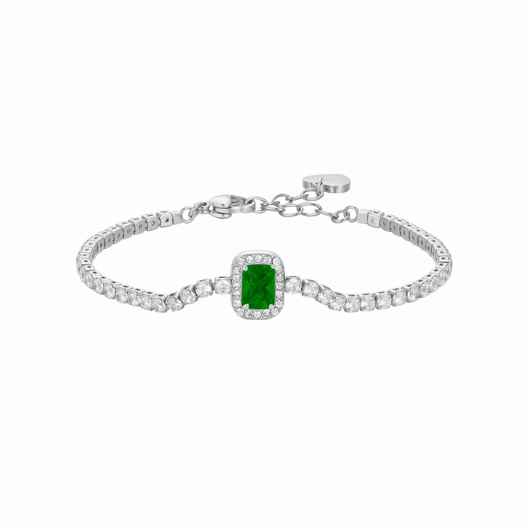 Luca Barra Ladies Tennis Bracelet in Stainless Steel with Crystals and Green Zirconia fashion-jewelry  