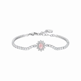 Luca Barra Ladies Tennis Bracelet in Stainless Steel with Crystals and Pink Zirconia fashion-jewelry  