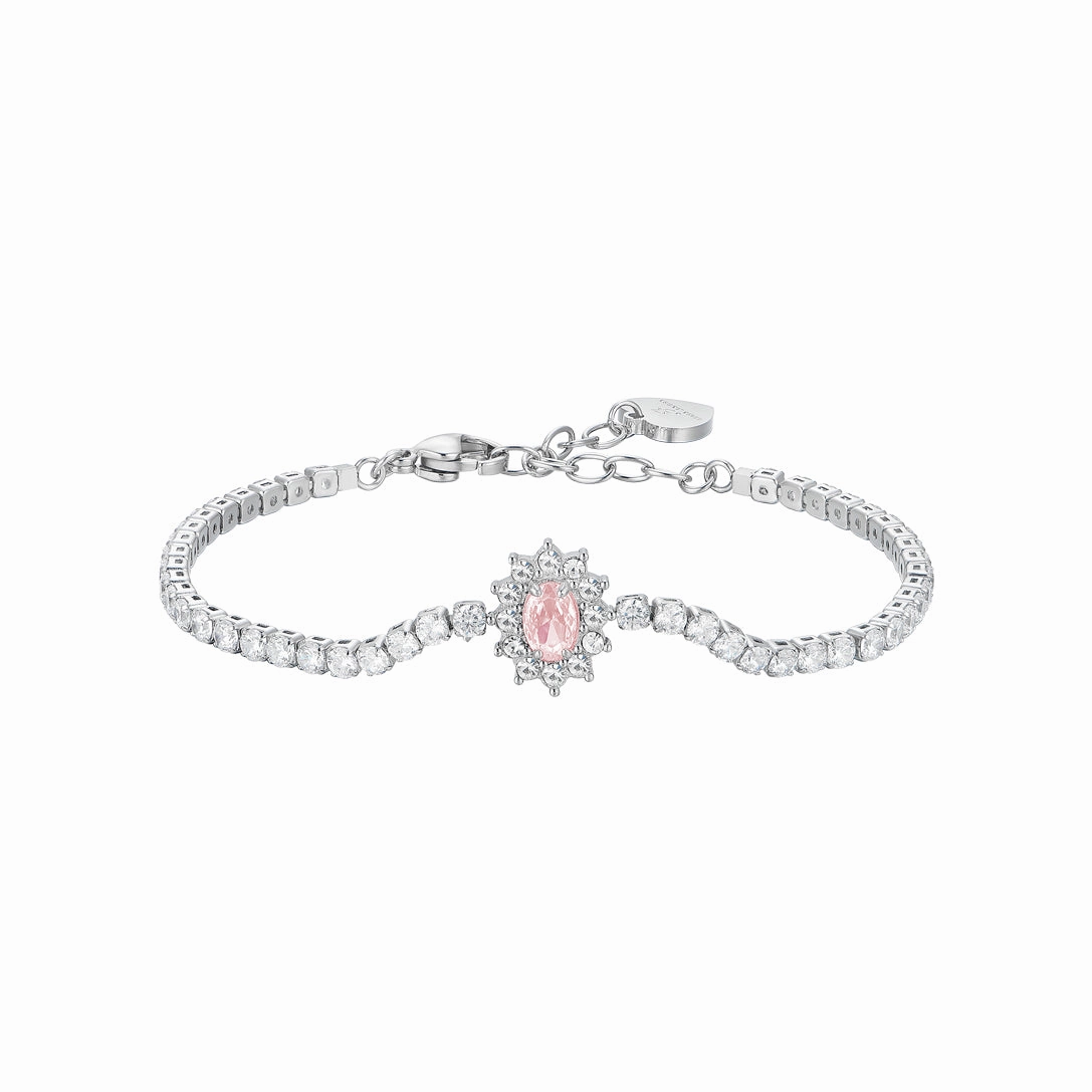Luca Barra Ladies Tennis Bracelet in Stainless Steel with Crystals and Pink Zirconia fashion-jewelry  