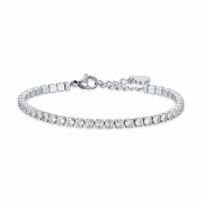 Luca Barra Ladies Tennis Bracelet in Steel with 4mm White Crystals fashion-jewelry  