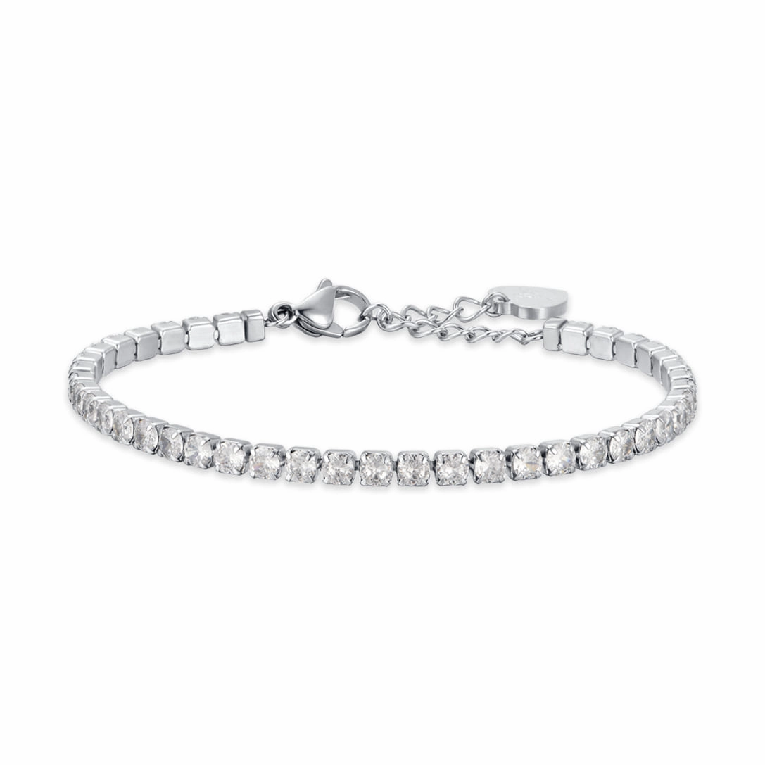 Luca Barra Ladies Tennis Bracelet in Steel with 4mm White Crystals fashion-jewelry  