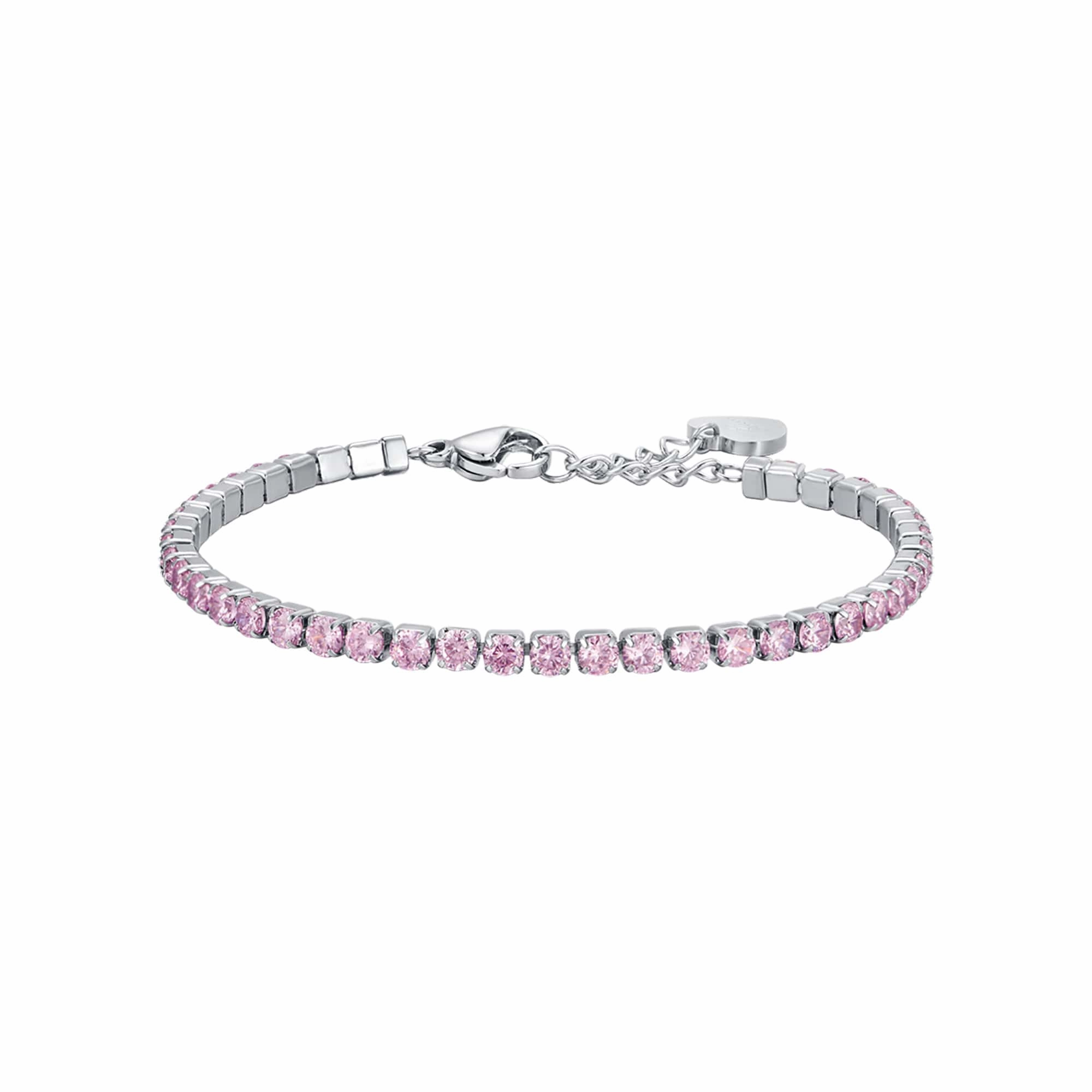 Luca Barra Ladies Tennis Bracelet in Steel with Pink Crystals fashion-jewelry  