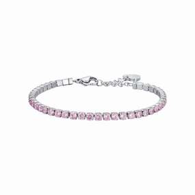 Luca Barra Ladies Tennis Bracelet in Steel with Pink Crystals fashion-jewelry  