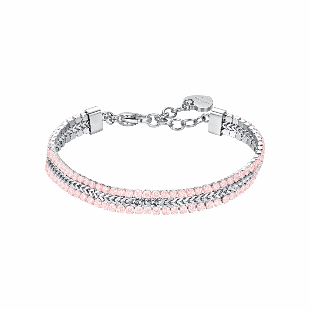 Luca Barra Ladies Tennis Bracelet in Steel with Pink Crystals fashion-jewelry  