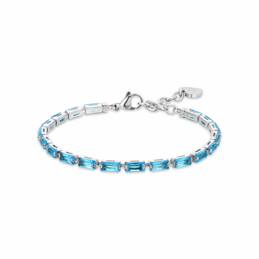 Luca Barra Ladies Tennis Bracelet with Acquamarine Baguette Zirconia fashion-jewelry  