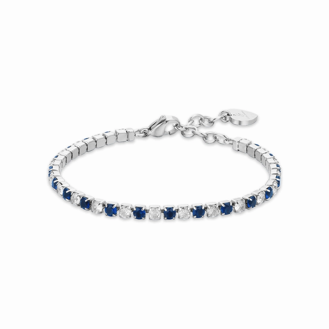 Luca Barra Ladies Tennis Bracelet with Blue and White Crystals fashion-jewelry  