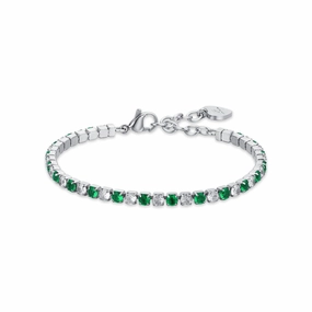 Luca Barra Ladies Tennis Bracelet with Green and White Crystals fashion-jewelry  