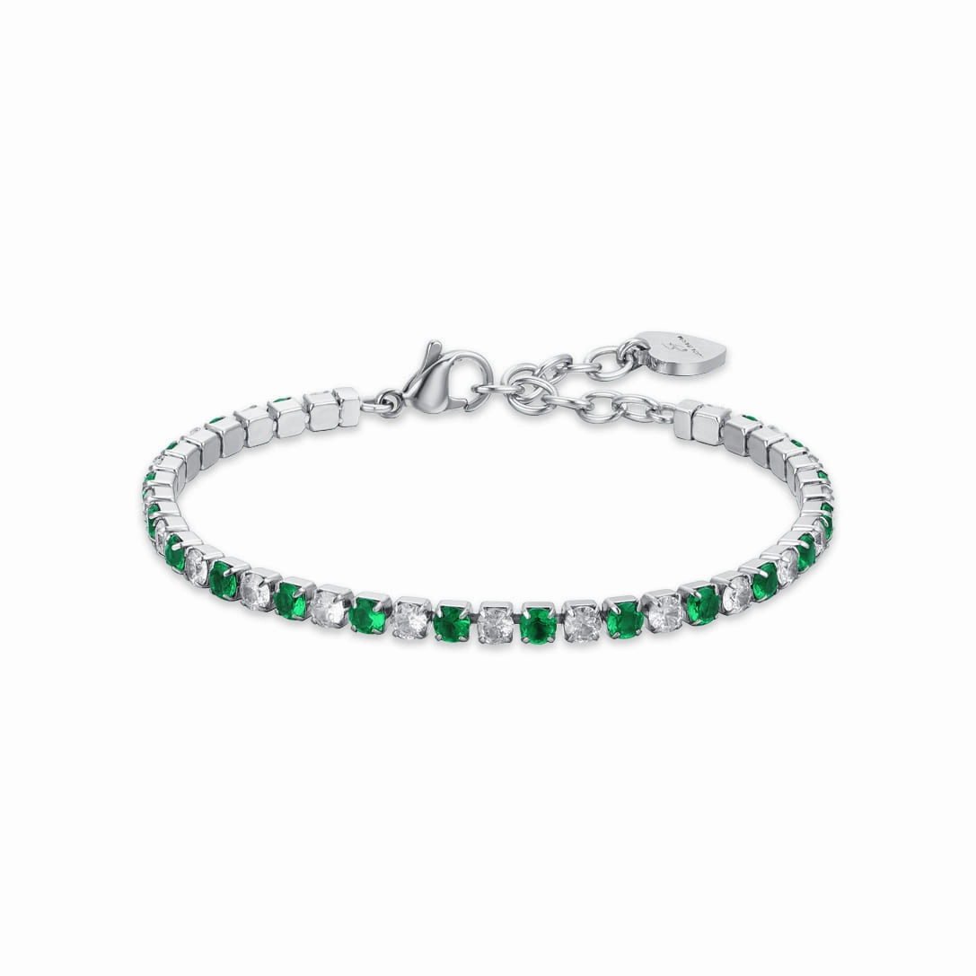 Luca Barra Ladies Tennis Bracelet with Green and White Crystals fashion-jewelry  