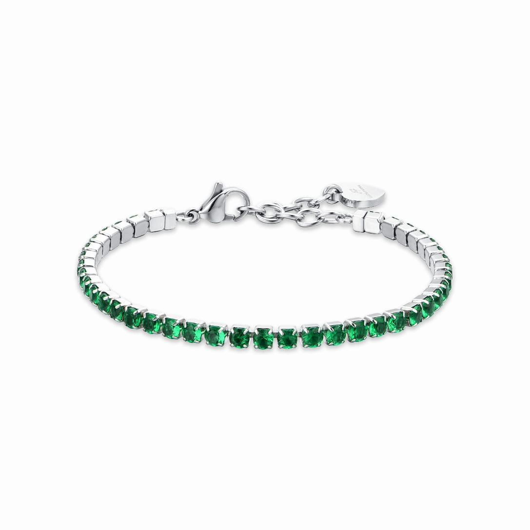 Luca Barra Ladies Tennis Bracelet with Green Crystals fashion-jewelry  