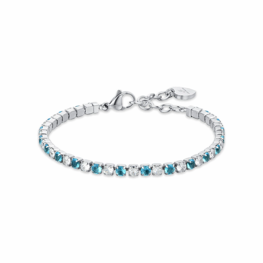 Luca Barra Ladies Tennis Bracelet with Light Blue and White Crystals fashion-jewelry  