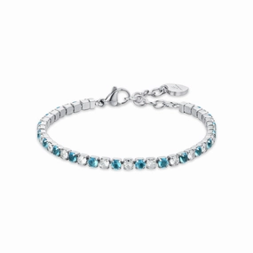 Luca Barra Ladies Tennis Bracelet with Light Blue and White Crystals fashion-jewelry  