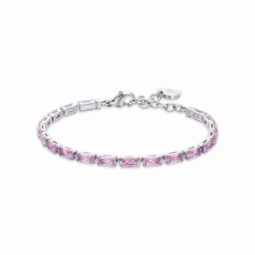Luca Barra Ladies Tennis Bracelet with Pink Baguette Zirconia fashion-jewelry  