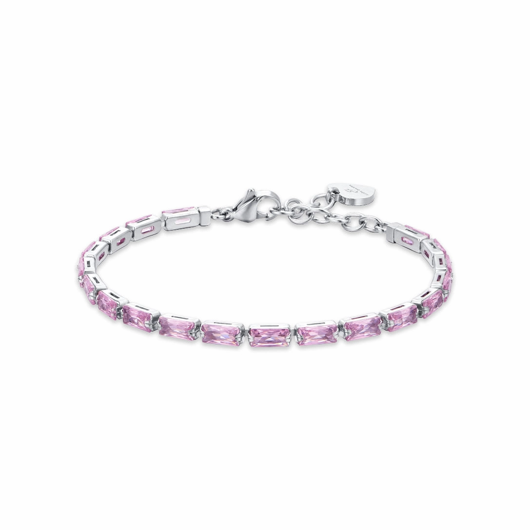 Luca Barra Ladies Tennis Bracelet with Pink Baguette Zirconia fashion-jewelry  