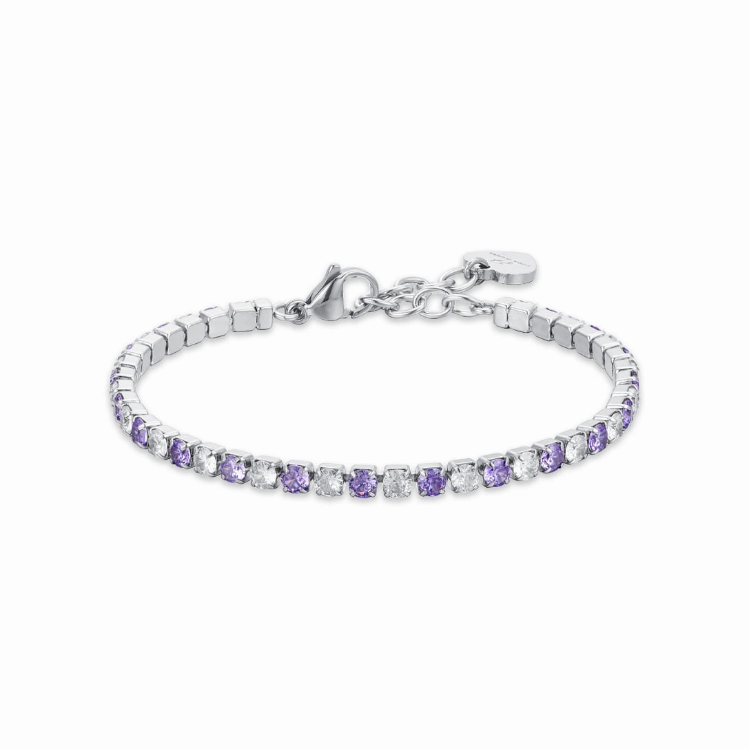 Luca Barra Ladies Tennis Bracelet with Purple and White Crystals fashion-jewelry  