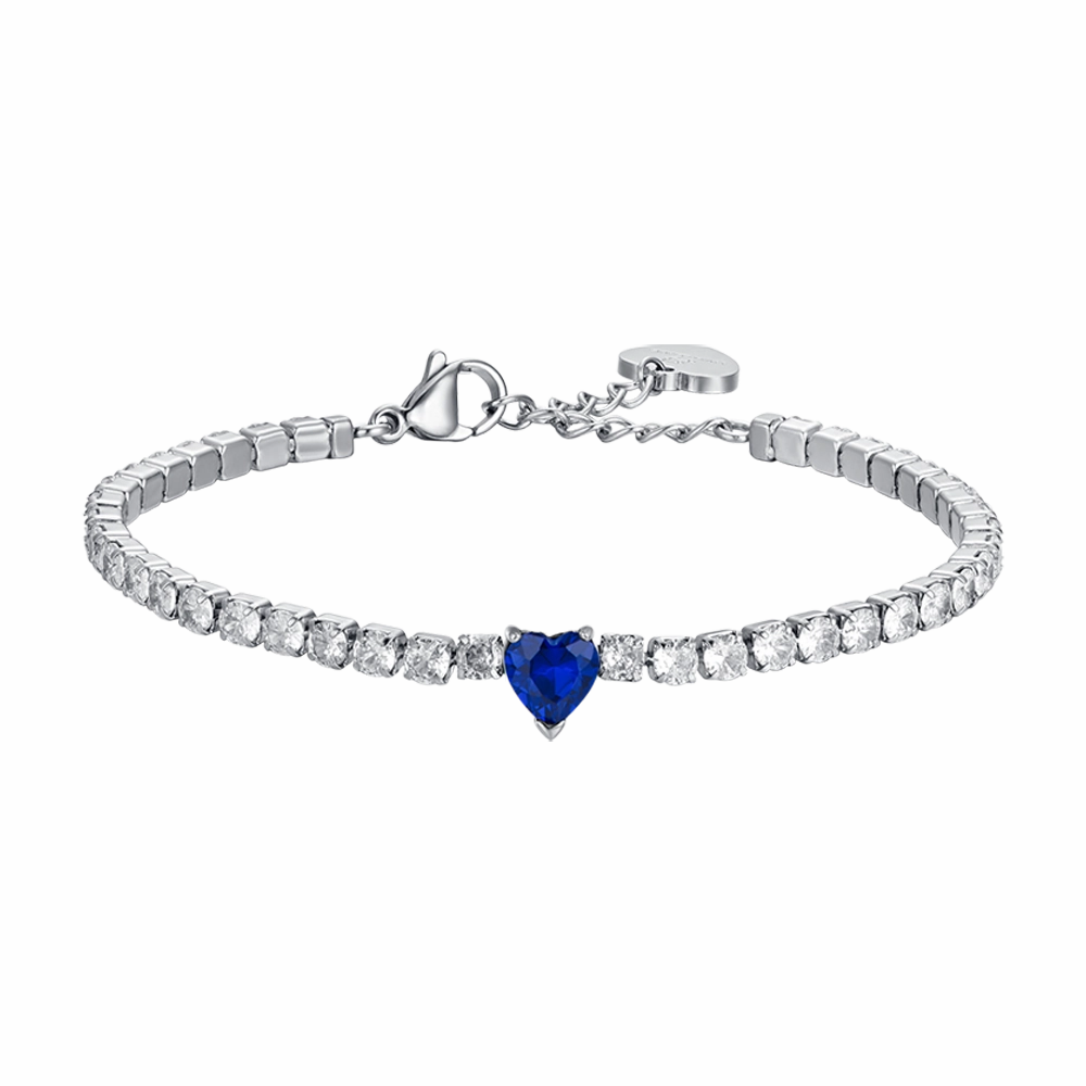 Luca Barra Ladies Tennis Bracelet with White Crystals and Blue Heart Crystal fashion-jewelry  