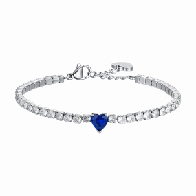 Luca Barra Ladies Tennis Bracelet with White Crystals and Blue Heart Crystal fashion-jewelry  