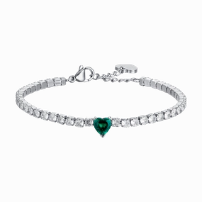 Luca Barra Ladies Tennis Bracelet with White Crystals and Green Heart Crystal fashion-jewelry  