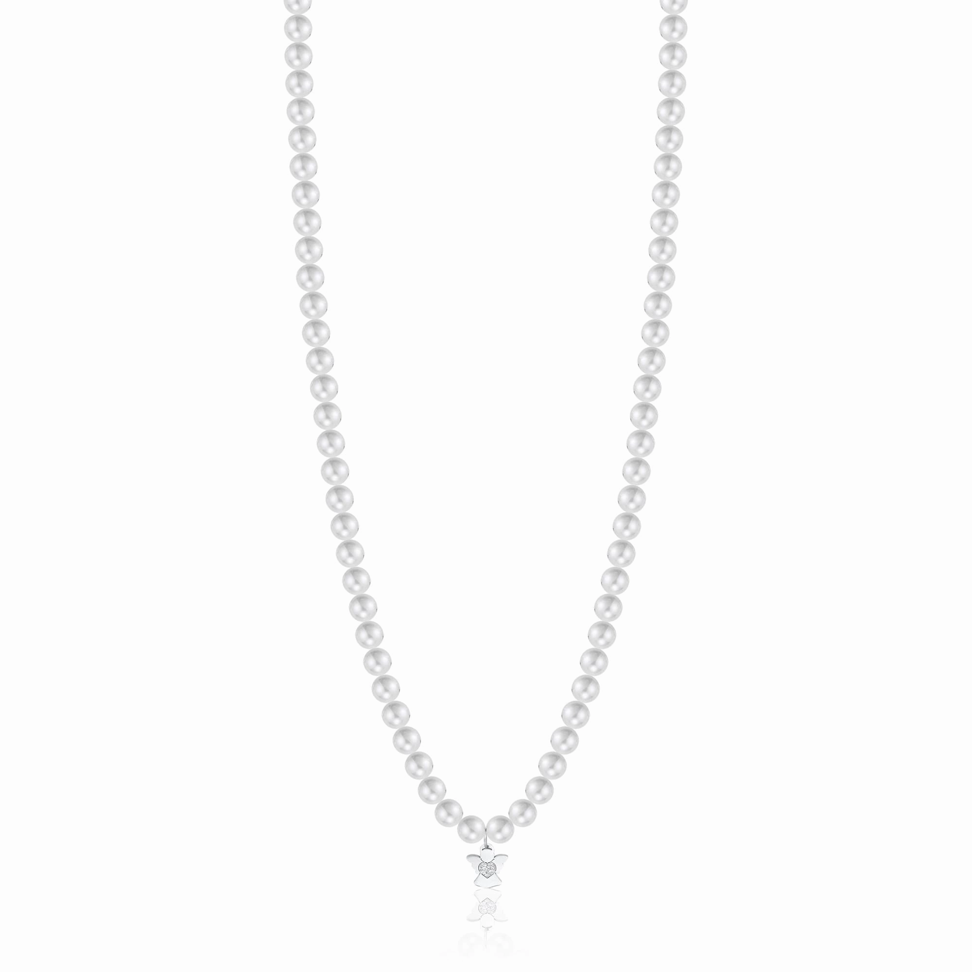 Luca Barra Ladies White Pearl Necklace with Angel fashion-jewelry  