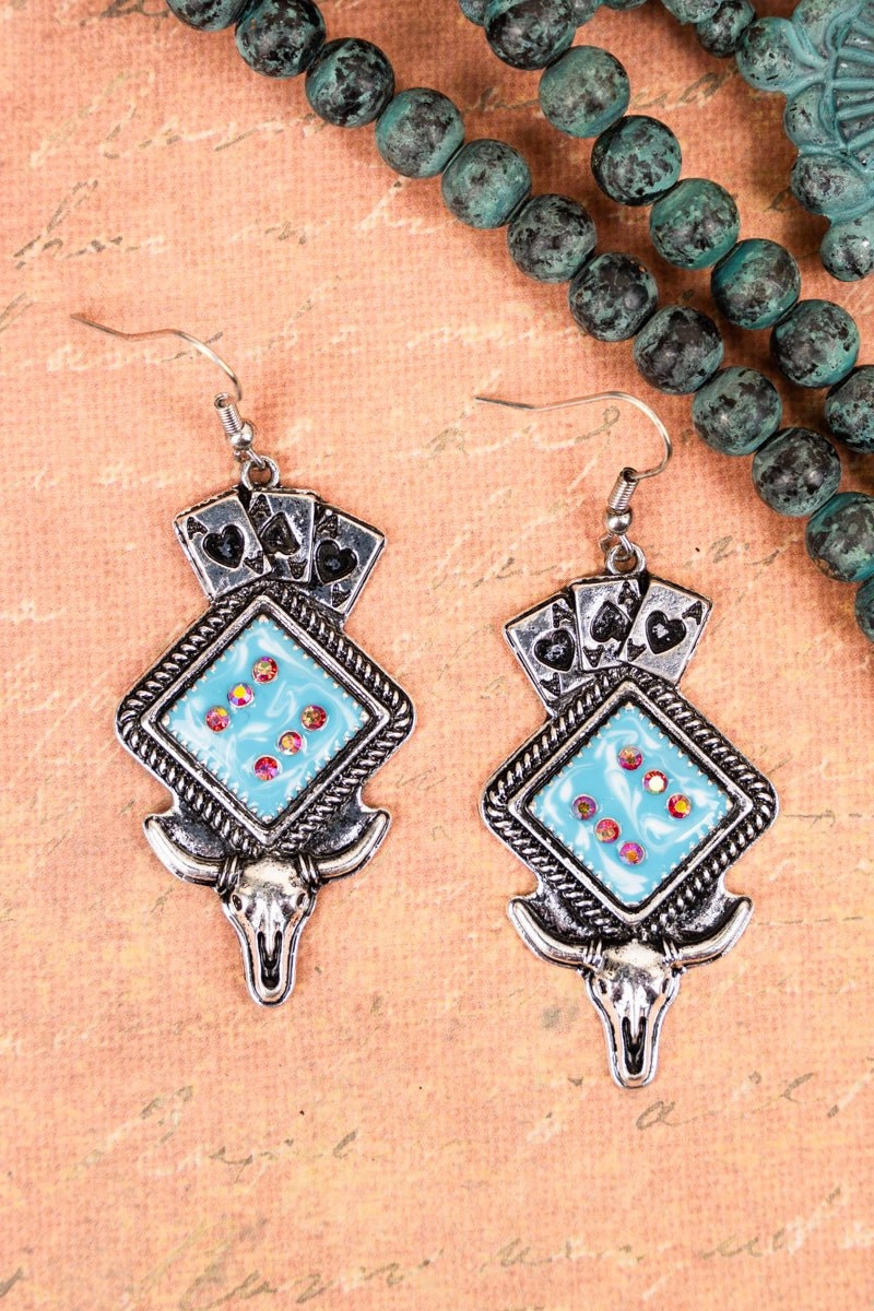 Luck Of The Draw Turquoise Silvertone Earrings texture-rose-gold  