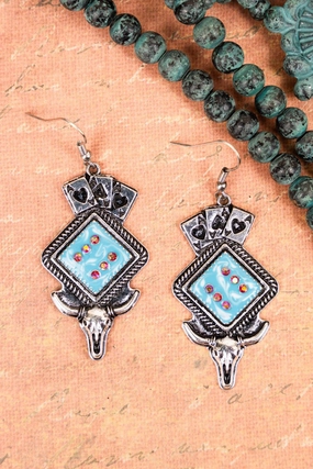 Luck Of The Draw Turquoise Silvertone Earrings texture-rose-gold  