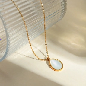 Luxury Opal Inlaid Stainless Steel Drop Pendant Necklace 