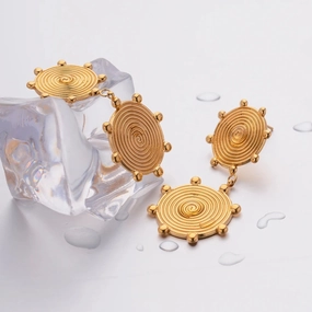 Luxury Temperament Disc Textured Threaded Earring 
