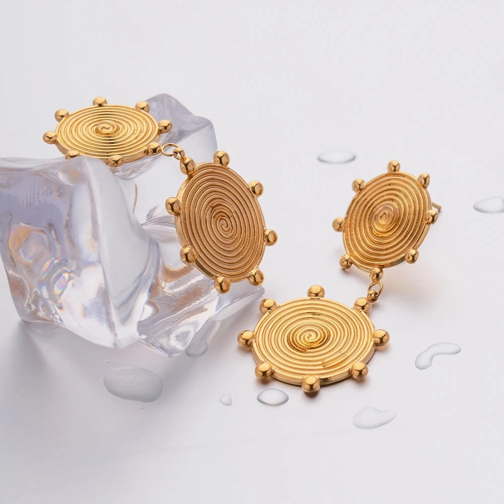 Luxury Temperament Disc Textured Threaded Earring 