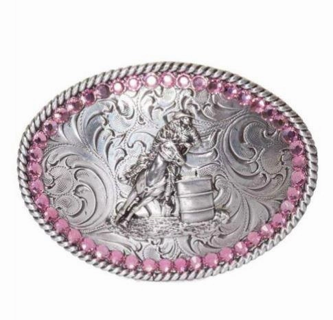 M&F Western Blazin Roxx Girls Pink Crystal Barrel Racer Buckle texture-rose-gold  