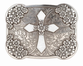 M&F Western Cross Floral Belt Buckle texture-rose-gold  