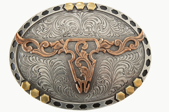 M&F Western Longhorn Buckle texture-rose-gold  