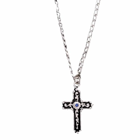 M&F Western Twister Inlay Silver Blue Stone Cross Necklace texture-rose-gold  