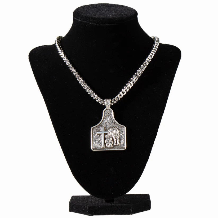 M&F Western Twister Praying Cowboy Necklace texture-rose-gold  
