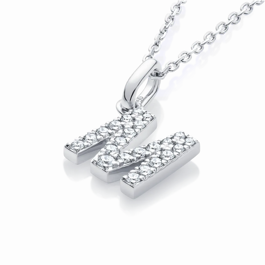 M Letter Pendant White Gold
