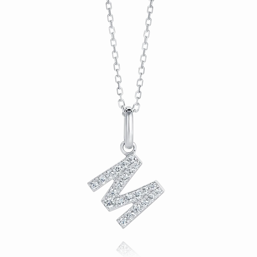 M Letter Pendant White Gold