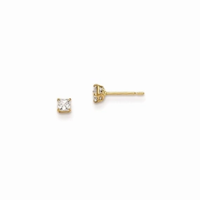 Madi K Kid's 14k  2.5mm Square CZ Basket Set Stud Earrings suit-set  
