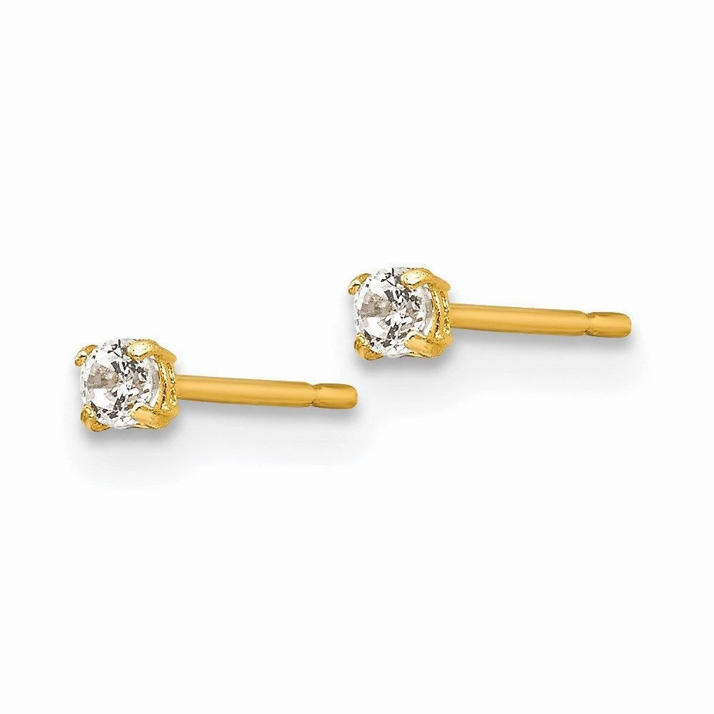Madi K Kid's 14k  2mm Round CZ Basket Set Stud Earrings