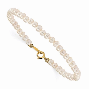 Madi K Kid's 14k  White FWC Pearl 15 Necklace, Earrings & 5.5 Bracelet 3pc Set suit-set  