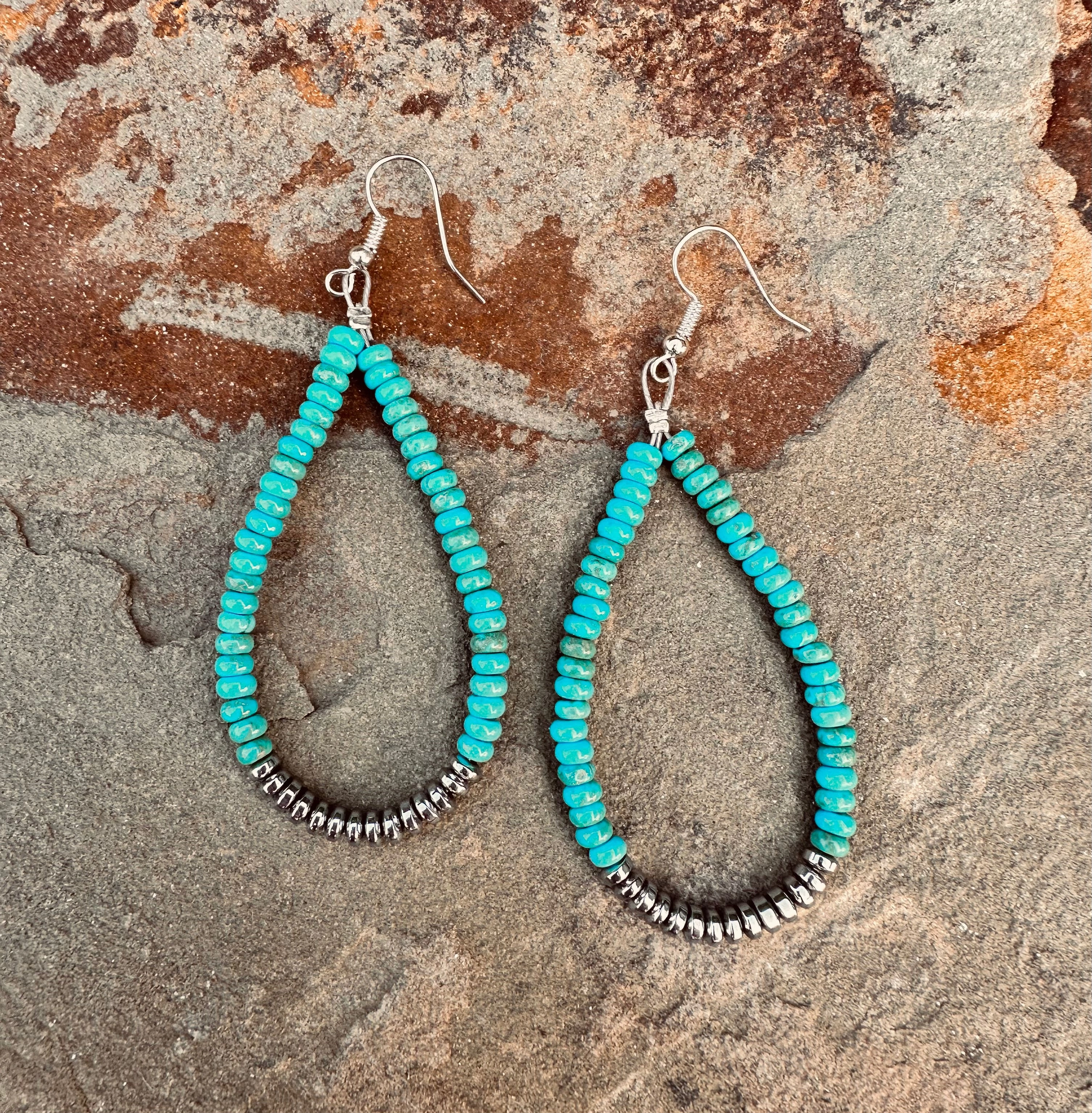 Magnesite Turquoise Teardrop Earrings texture-rose-gold  