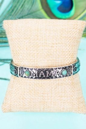 Mama Silvertone Stretch Bracelet texture-rose-gold  