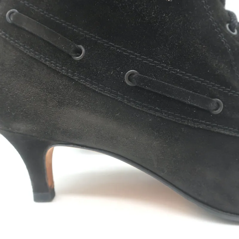 Manolo Blahnik Schnürstiefeletten Schwarz Wildleder Größe 38.5 Spitze Kitten Absatz