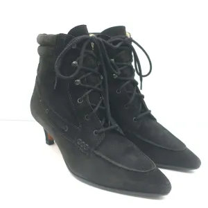 Manolo Blahnik Schnürstiefeletten Schwarz Wildleder Größe 38.5 Spitze Kitten Absatz