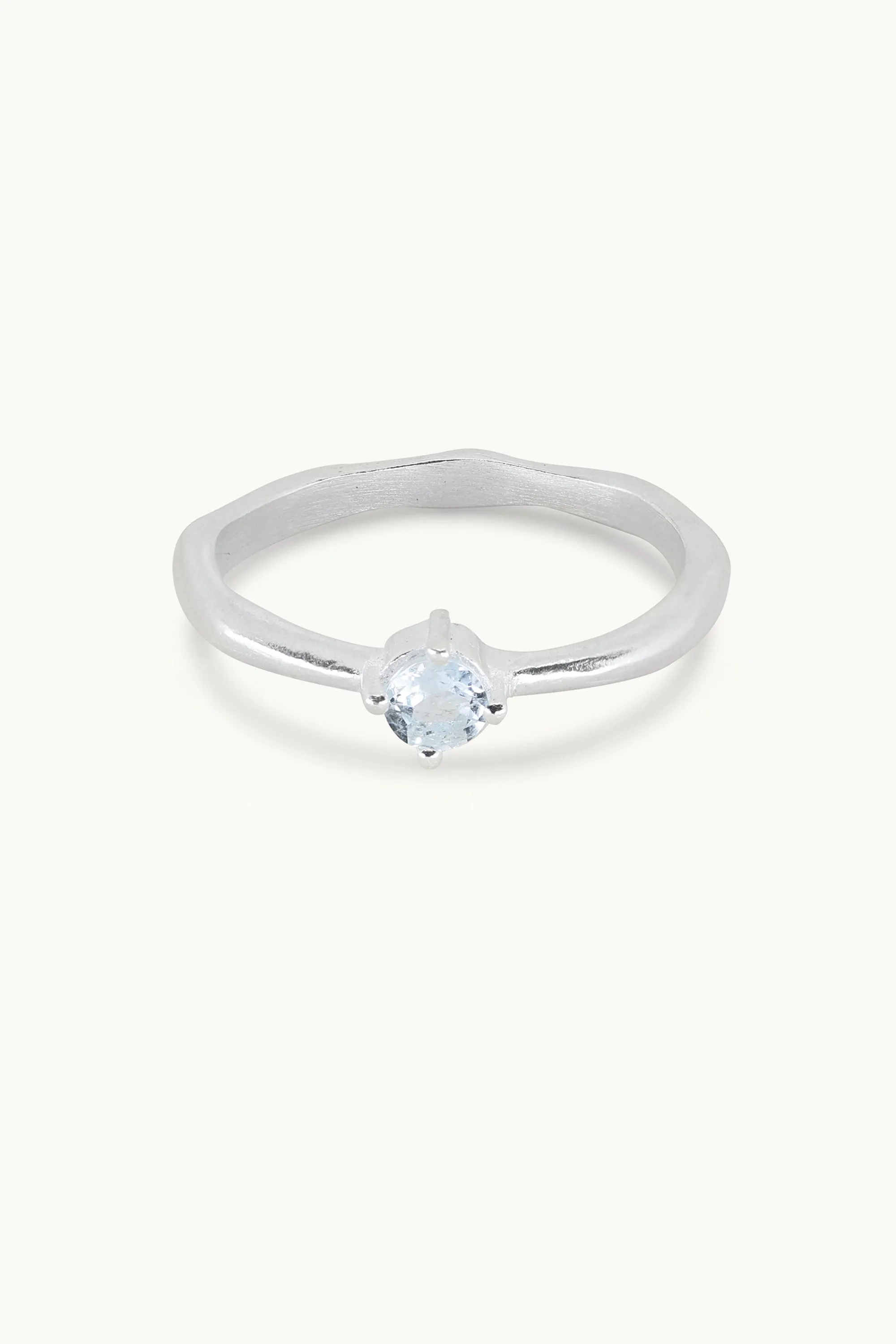 March Aquamarine Silver Birthstone Ring