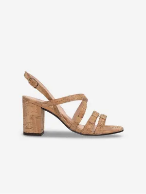 Maria Damen Vegane Kork-Absatz-Sandalen | Braun
