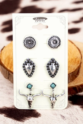 Marlowe Turquoise Silvertone Earrings 3 Pair Set texture-rose-gold  