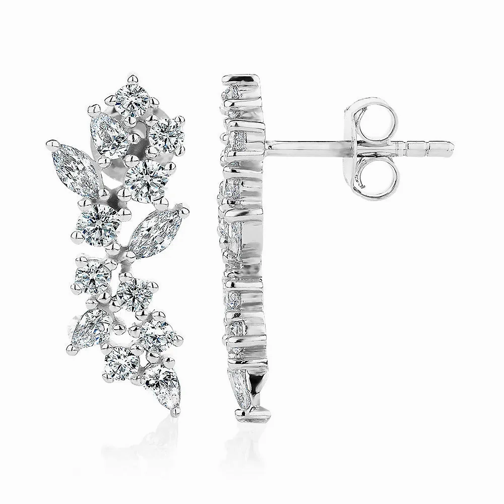 Marquise and Round Brilliant fancy earrings in sterling silver