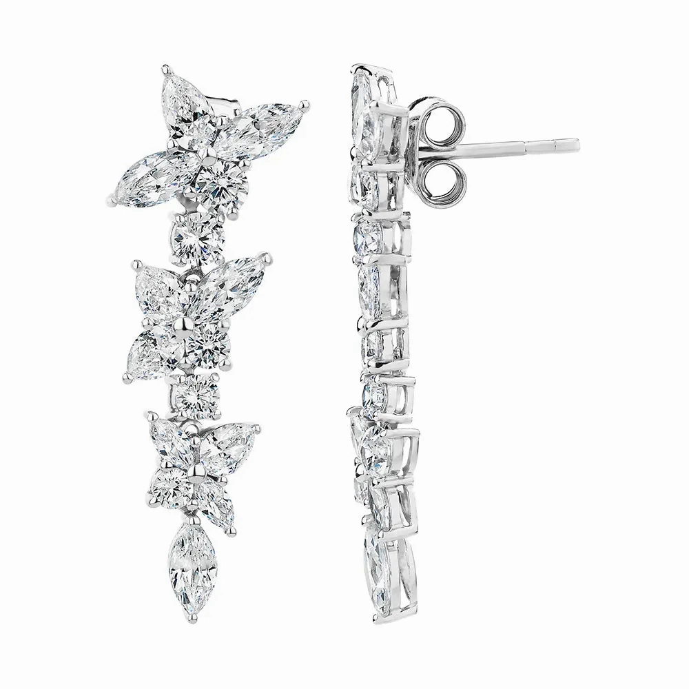 Marquise and Round Brilliant fancy earrings with 5.26 carats* of diamond simulants in sterling silver